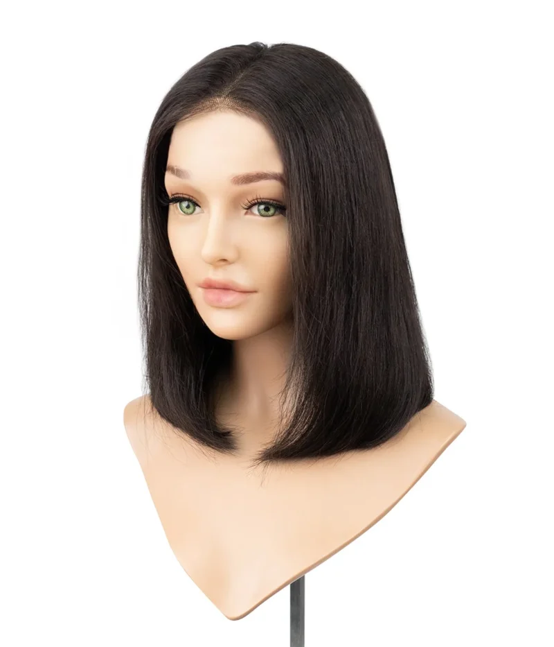 Natural Black Lace Front Remy Human Hair Wig | Short Bob Hairstyle | Bleached Knots