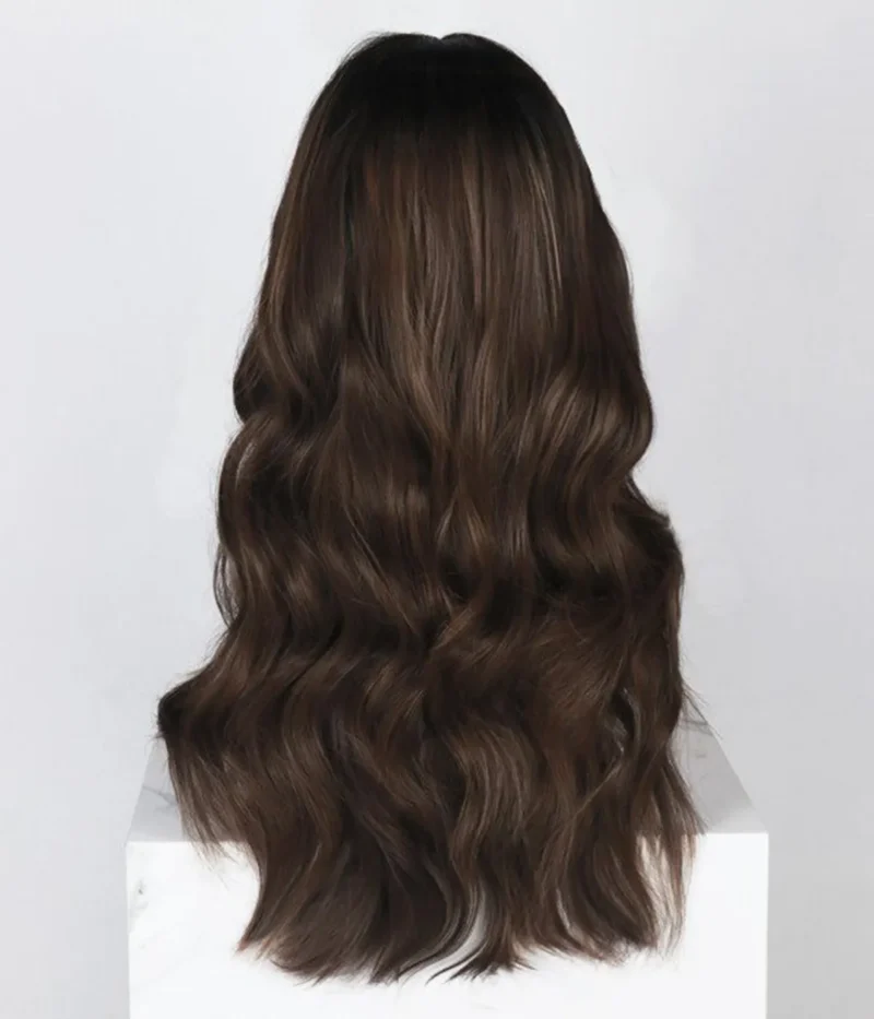 13"x3" Brunette Balayage Wavy Synthetic Lace Front Wig - Image 4